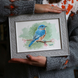 птичка акварелью