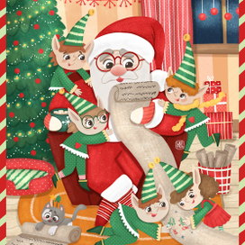 Иллюстрация Санта и эльфы