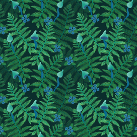 Папоротник, черника и гриб