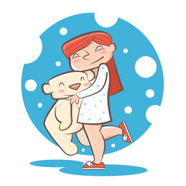  Little girl hugs a teddy bear