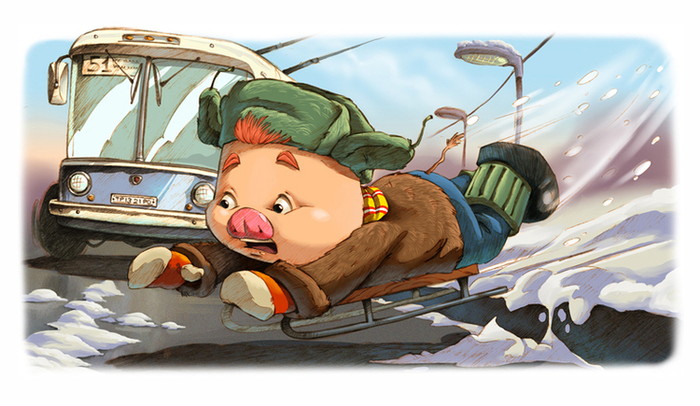 Поросенок и санки