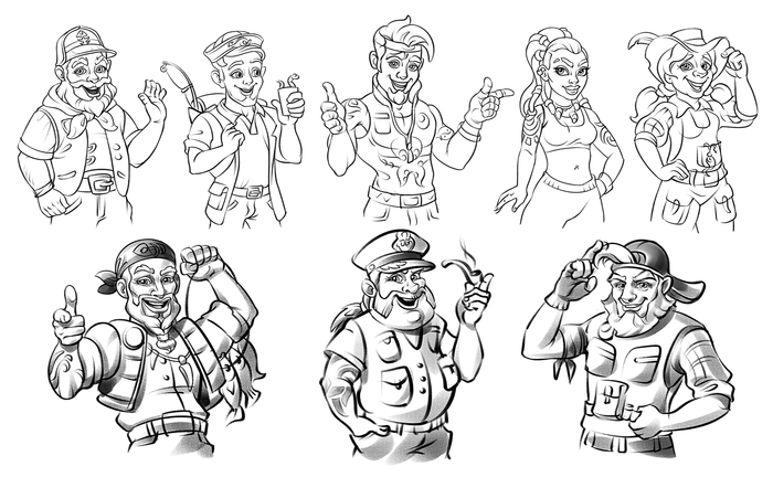 Character sketches for a new casual game.