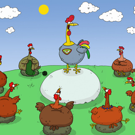 Петух-супергерой на яйце