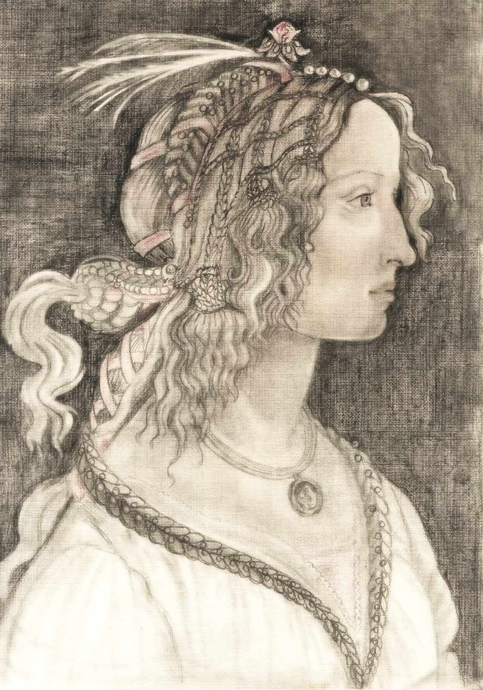 Боттичелли Портрет молодой женщины, копия в карандаше