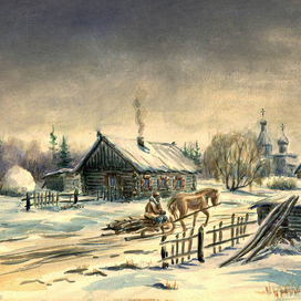 деревня начало зимы