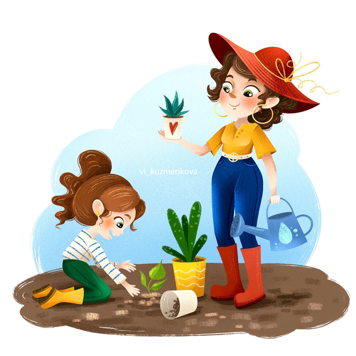 Мама и дочка в саду