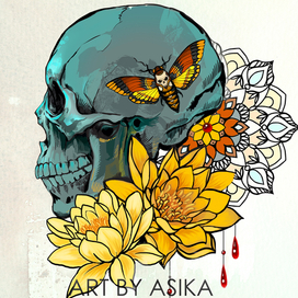 Эскиз тату. Череп, мандала, лотос. Tattoo flash. Tattoo sketch. Skull, mandala, lotus