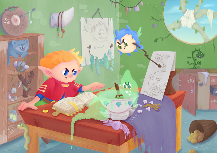 Оливер готовит зелье с дружком.Разворот 