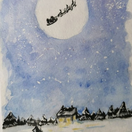 Новогодняя открытка с санями