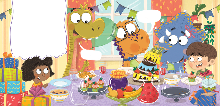 Иллюстрация к книге Olivia Haas "Opposites with a Dinosaur"