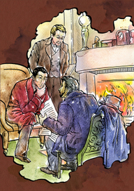 "Холмс, Ватсон и  инспектор Лестрейд". Иллюстрация к рассказу о Шерлоке Холмсе.