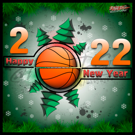Иллюстрация С Новым Годом. 2022 и баскетбольный мяч