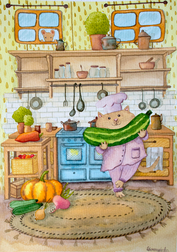 Усатый повар. Акварель