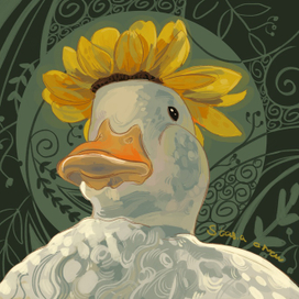 иллюстрация "утка с цветочком на голове"