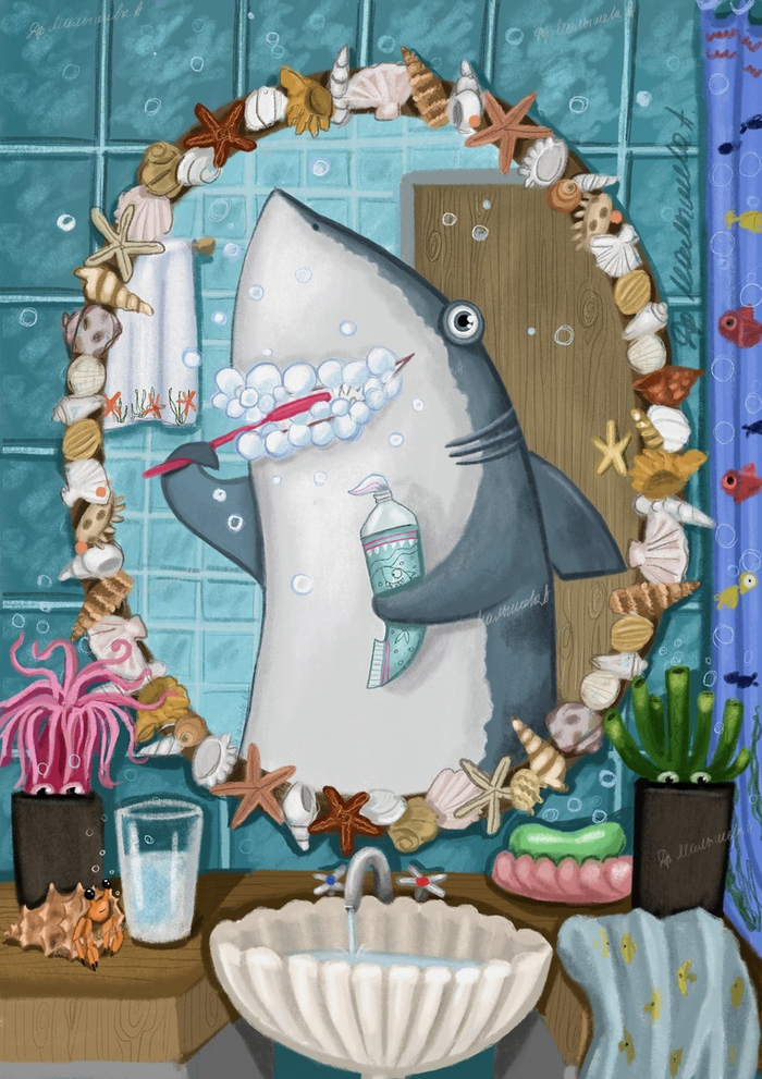 Акула чистит зубки