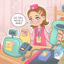 девочка играет в кассу