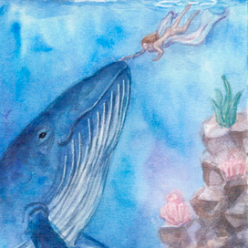 Иллюстрация с китом и девушкой