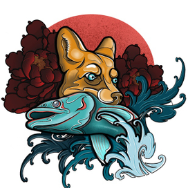Fox and salmon