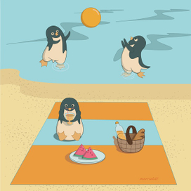 Пингвины на пляже