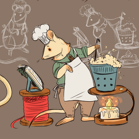 Концепт-арт персонажа "Мышь-повар"