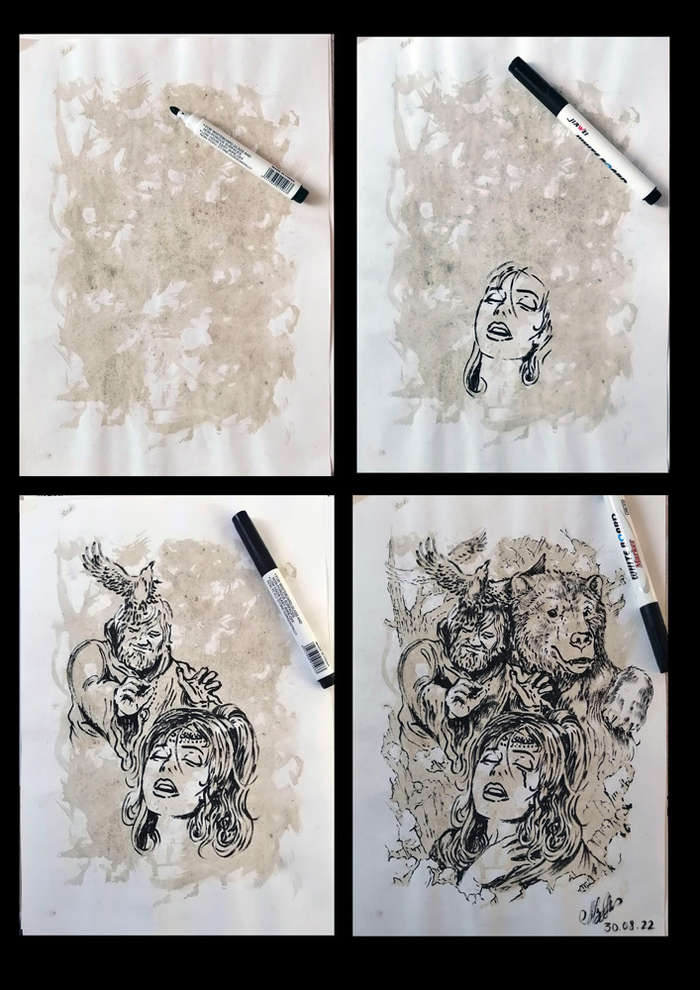 Этапы скетча из пятна