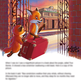 Полуполосная иллюстрация к книге "The Adventures of Rex & Alexavier Fox"