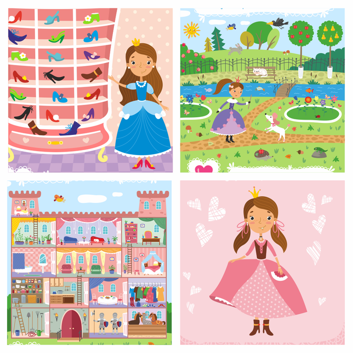 Фрагменты иллюстраций для книжки про принцессу