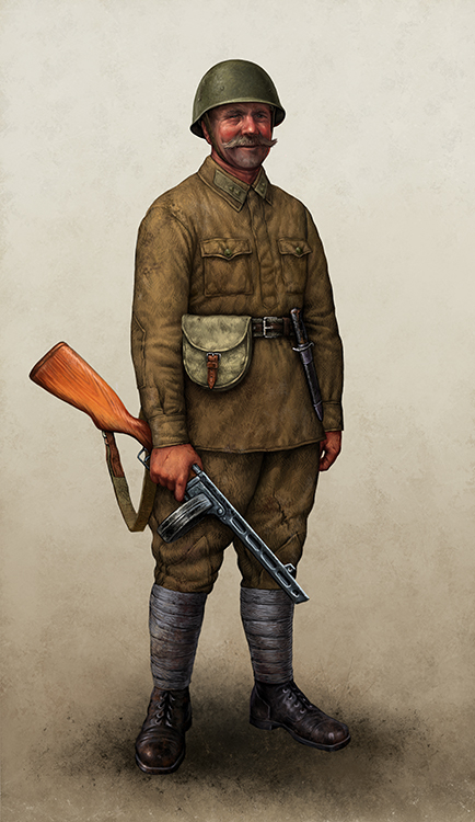 Сержант в летней гимнастерке и каске