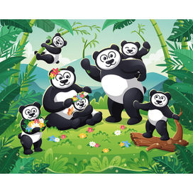 Семья панд на отдыхе