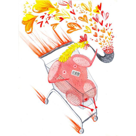 Влюблённая курица курит трубку в супермаркете