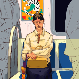 sleeping girl in a metro