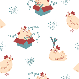 Паттерн с новогодними курочками