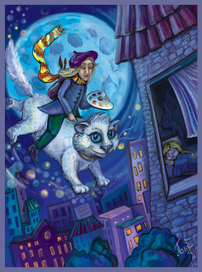 эскиз к сказке О. Растегаевой  "Художник Поль и Лунный кот"