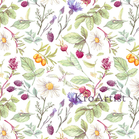 Акварельный паттерн. Дикие травы.