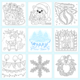 Коллекция новогодних раскрасок.