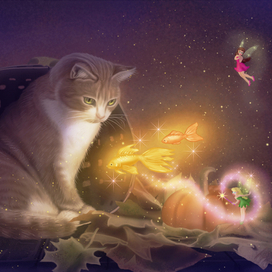 Кот и листья мэджик