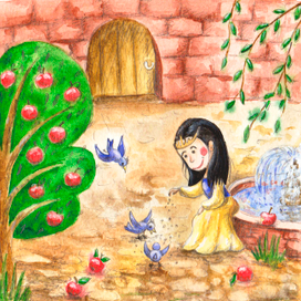 Белоснежка кормит птичек