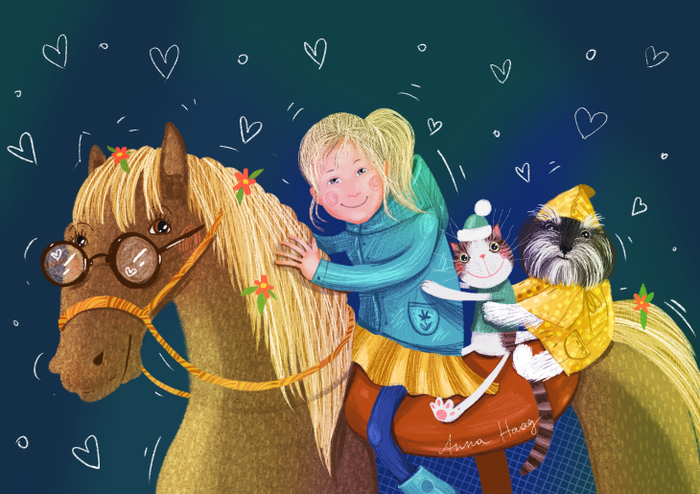 Портрет девочки с любимыми питомцами