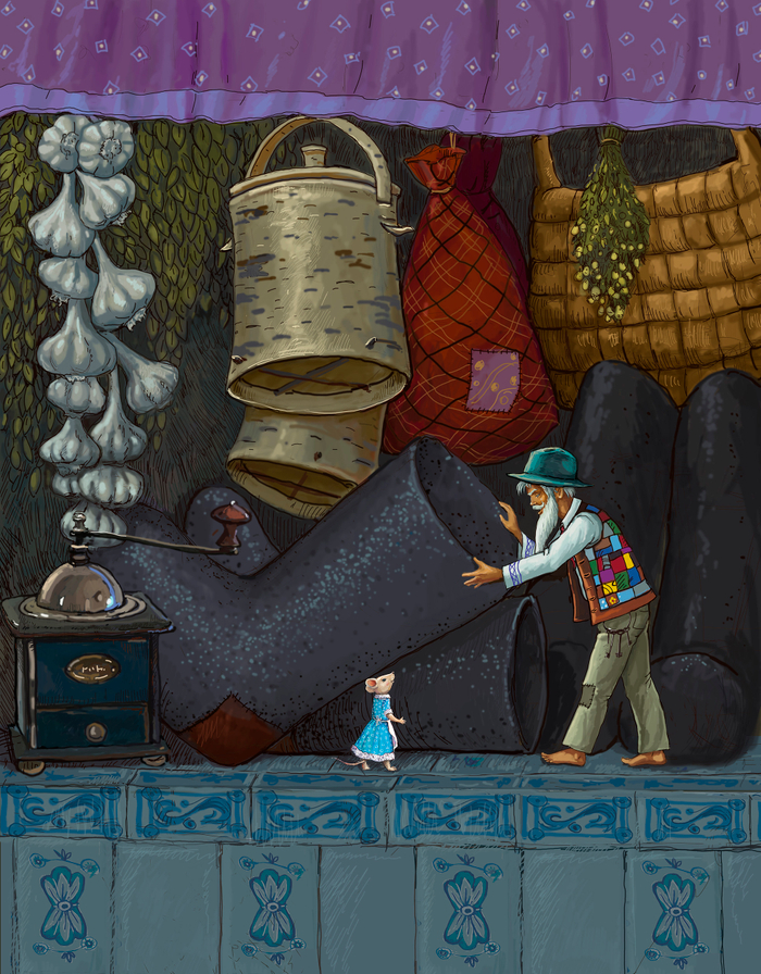 Домовой разговаривает с другими домовыми через валенки.