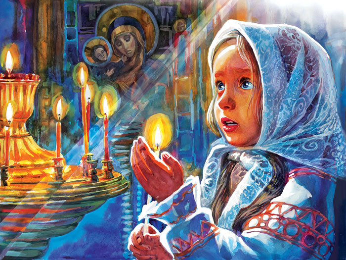 Пасха. В церкви.