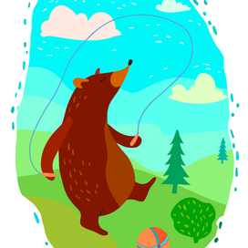 Мишка скачет со скакалкой