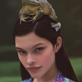 Girl with a frog on the head