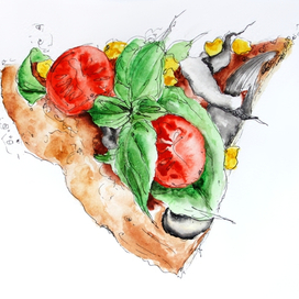 Pizza slice watercolor sketch
