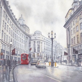 Серия городских пейзажей "Путешествуем по Европе".  Дождливый Лондон