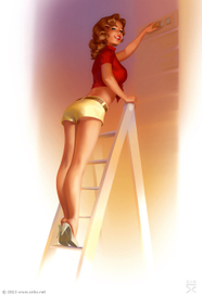 девушка на стремянке