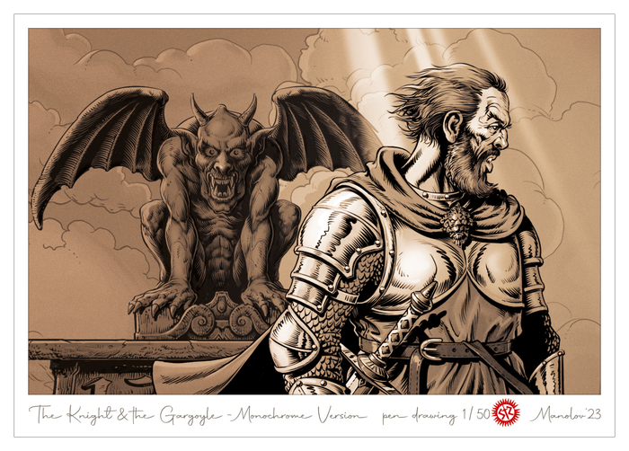 Рыцарь и горгулья — монохромный вариант