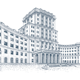 Здание в стиле гравюры. Вектор.