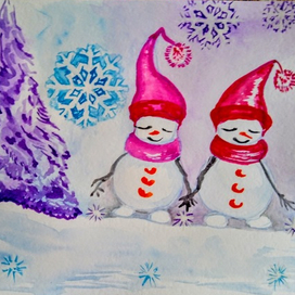 Открытка. Два снеговичка