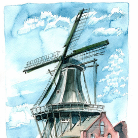 Мельница De Adriaan. Харлем. Нидерланды