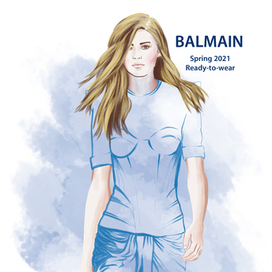 fashion girl from runway show Balmain spring 2021 ready-to-wear